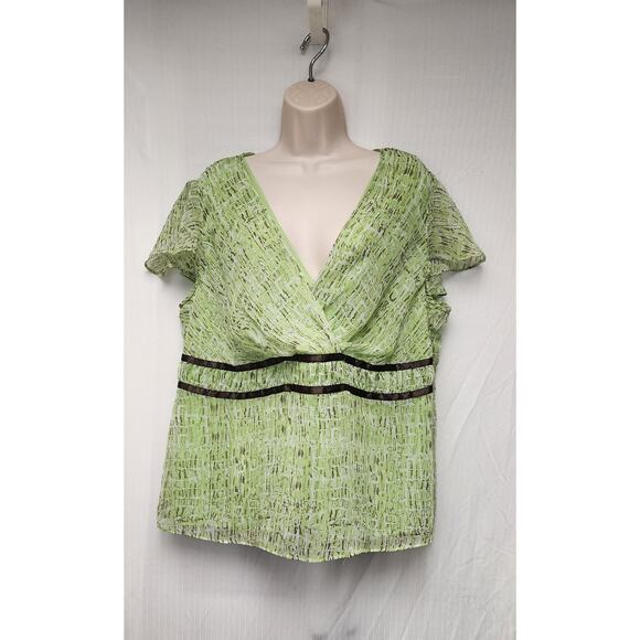 Lane Bryant Women’s Short Sleeve V-Neck Peplum Blouse Top Green Brown Size 18-20 - Picture 2 of 6